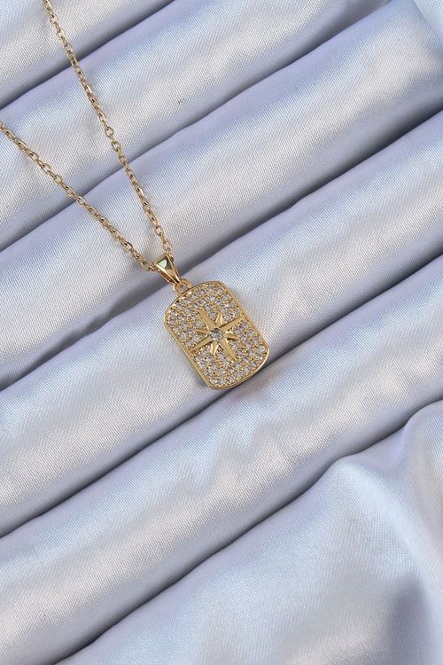 YRTCL 316L Çelik Zincir Altın Renk Zirkon Taşlı Kutup Yıldızlı Vintage Kolye