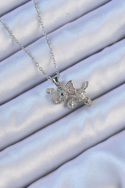 YRTCL 316L Çelik Zincir Gümüş Renk Zirkon Taşlı Fil Kolye