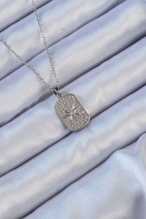 YRTCL 316L Çelik Zincir Gümüş Renk Zirkon Taşlı Kutup Yıldızlı Vintage Kolye