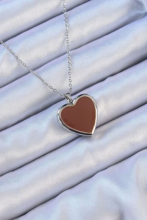 YRTCL 316L Çelik Zincir Gümüş Renk Mineli İçi Açılan Kalp Kolye