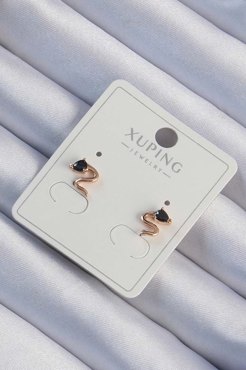 YRTCL Xuping Rose Renk Siyah Zirkon Taşlı Kıvrımlı Küpe