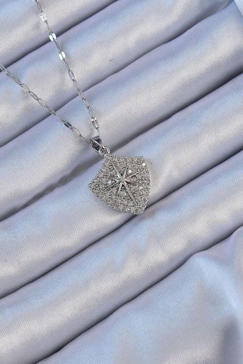 YRTCL 316L Çelik Zincir Gümüş Renk Zirkon Taşlı Kutup Yıldızı Kolye