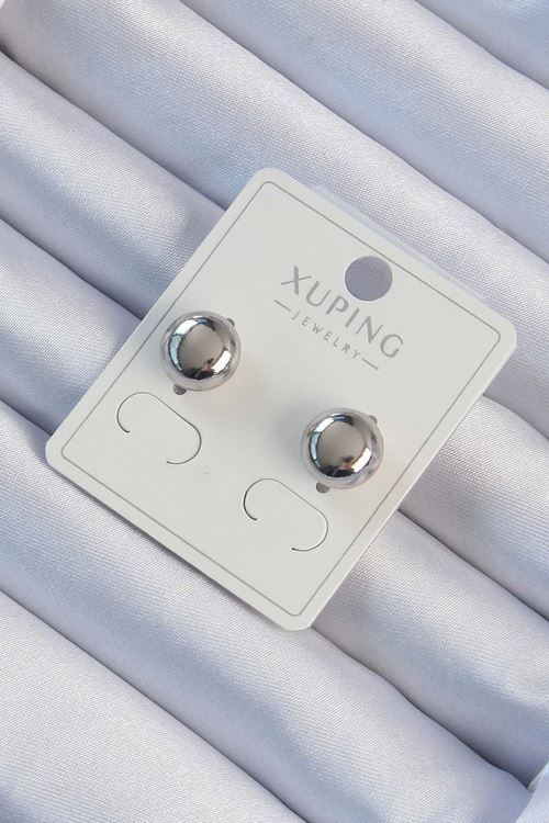 YRTCL Xuping Gümüş Renk Minimal Bombeli Oval Küpe