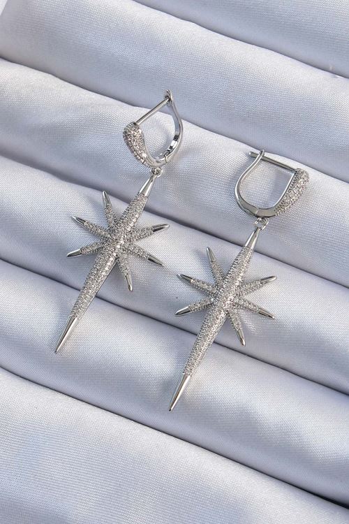 YRTCL Pirinç Gümüş Renk Zirkon Taş Kaplama Kutup Yıldızı Tasarımlı Kadın Küpe