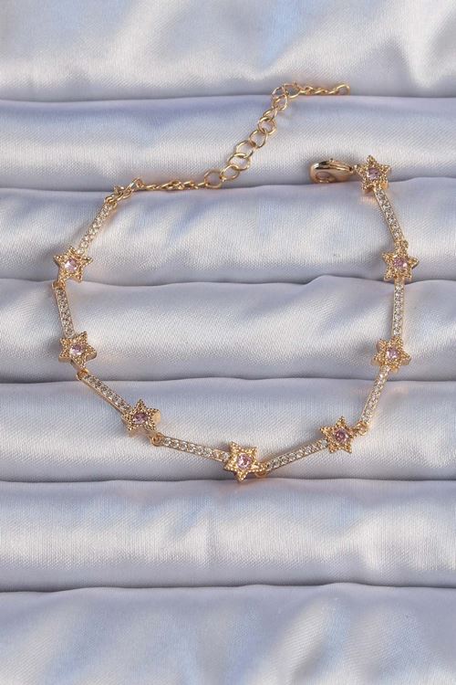 YRTCL Vip Seri Pirinç Altın Renk Zirkon Taşlı Yıldız Model Bileklik