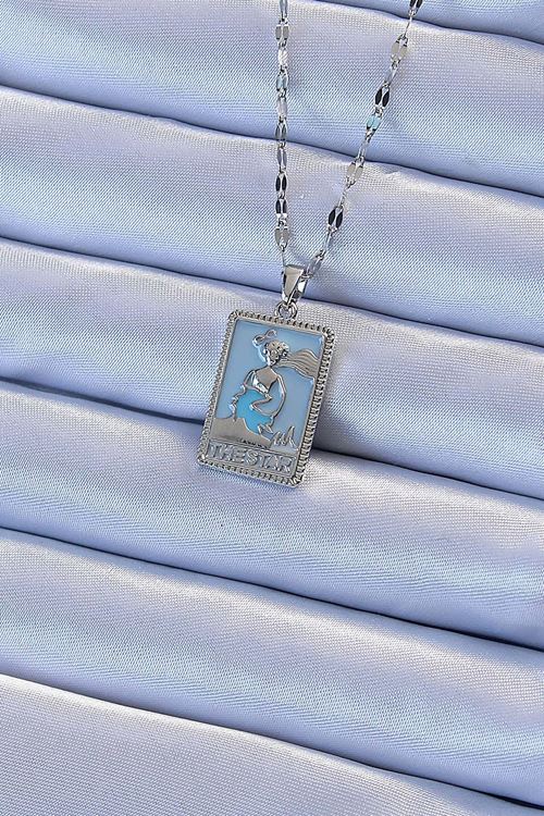 YRTCL 316L Çelik Zincir Gümüş Renk Mavi Mineli Tarot Kolye