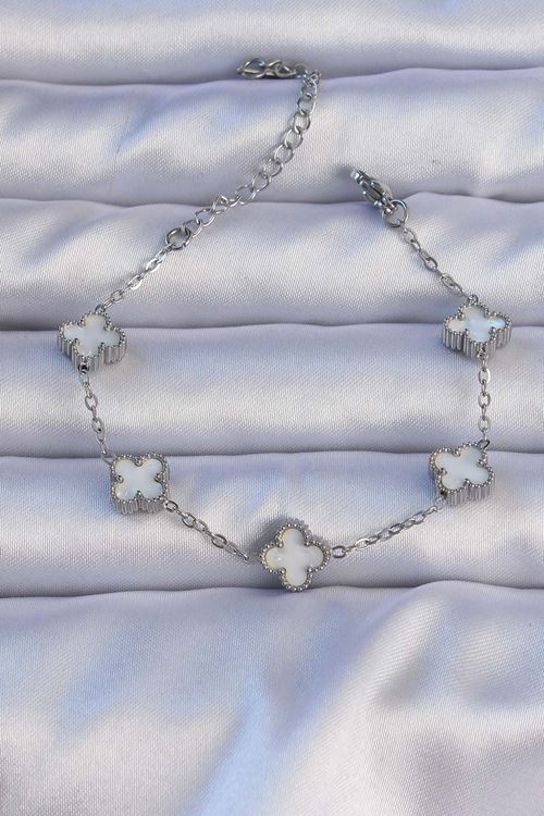 YRTCL 316L Çelik Gümüş Renk Sedefli Baby Boy Yonca Model Bileklik