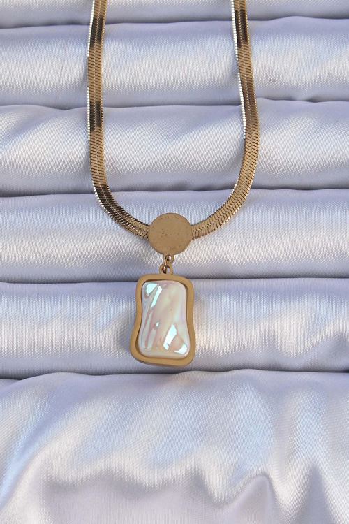 YRTCL 316L Çelik Gold Renk İtalyan Zincir Ezme Taşlı Kolye