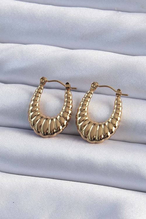 YRTCL 316L Çelik Gold Renk Bombeli Baklava Kesim Kadın Küpe