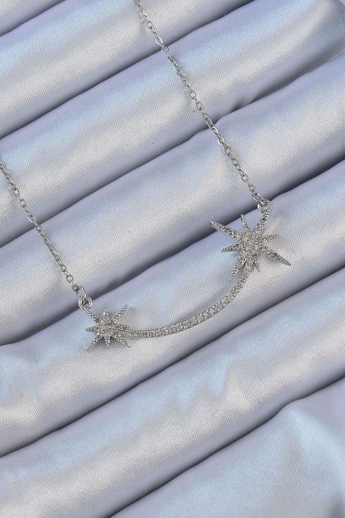 YRTCL 316L Çelik Zincir Gümüş Renk Zirkon Taşlı Kutup Yıldızı Kolye