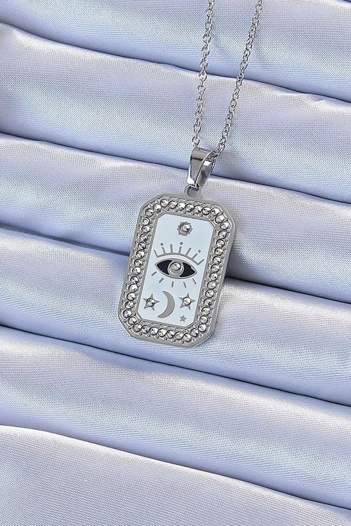 YRTCL 316L Çelik Zincir Gümüş Renk Mineli Zirkon Taşlı Göz Figür Tarot Kolye