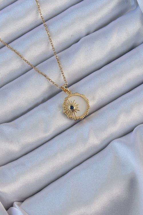 YRTCL 316L Çelik Altın Renk Zirkon Taşlı Mineli Kutup Yıldızı Kolye