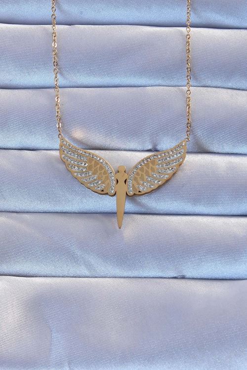 YRTCL 316L Çelik Altın Renk Zirkon Taşlı Mikail Kolye