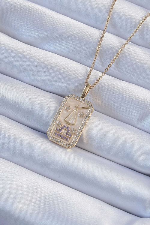 YRTCL 316L Çelik Zincir Altın Renk Lila Zirkon Taşlı Tarot Kolye