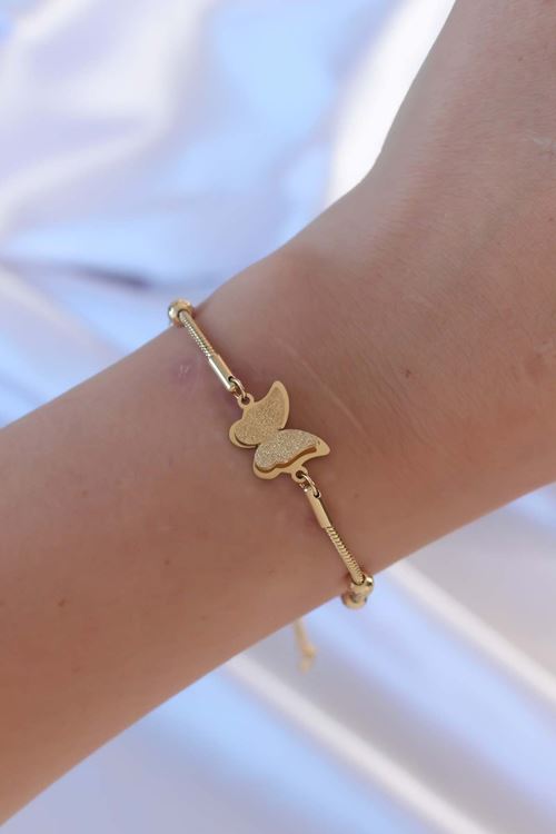 YRTCL 316L Çelik Altın Renk Top Zincirli Kelebek Bileklik