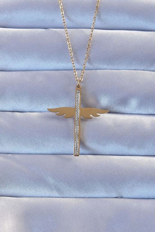 YRTCL 316L Çelik Altın Renk Zirkon Taşlı Mikail Kolye