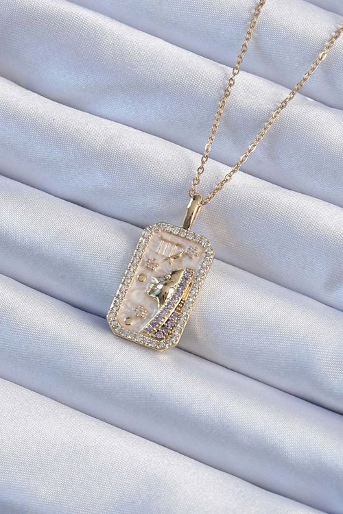 YRTCL 316L Çelik Zincir Altın Renk Zirkon Taşlı Yüz Figürlü Tarot Kolye