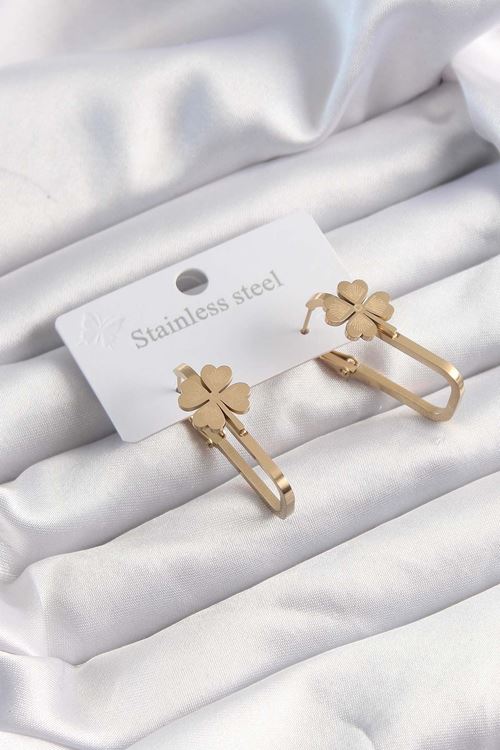 YRTCL 316L Çelik Altın Renk Geometrik Yonca Model Küpe