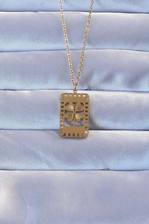 YRTCL 316L Altın Renk İşlemeli Yonca Model Vintage Kolye