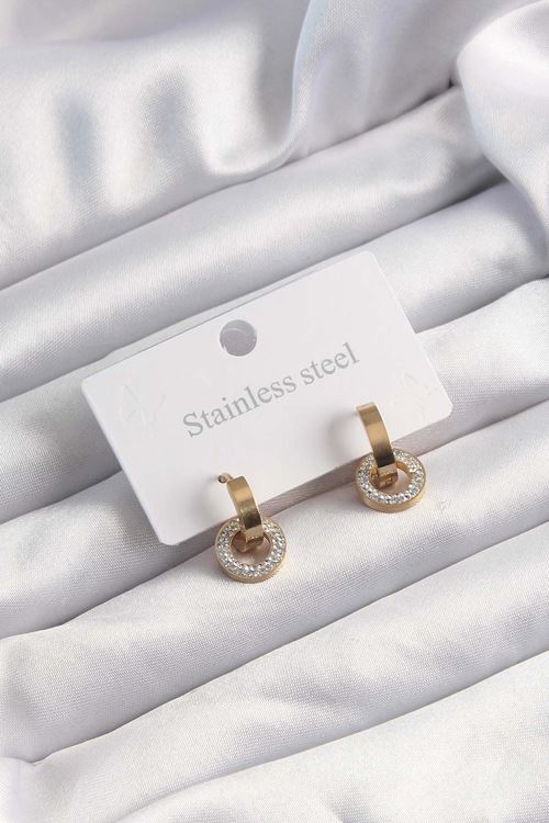 YRTCL 316L Çelik Altın Renk Zirkon Taşlı Halka Model Küpe