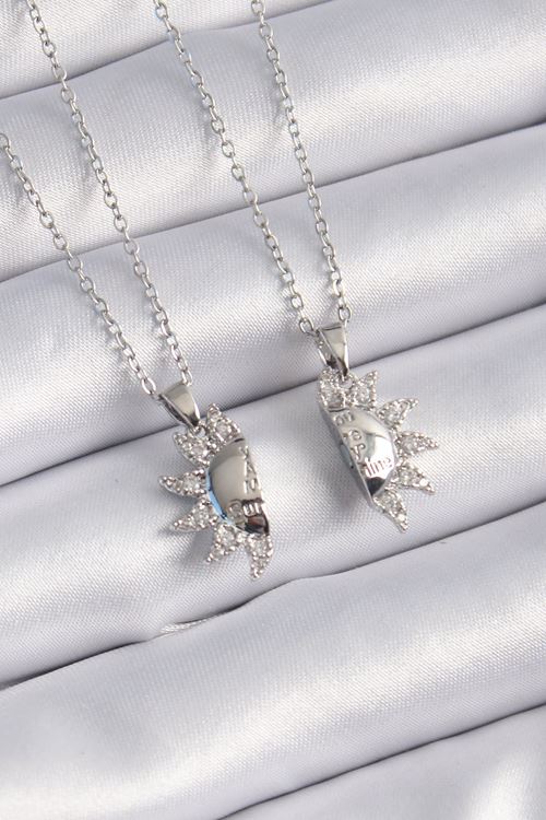 YRTCL 316L Çelik Gümüş Renk Zirkon Taşlı Güneş Model İşleme Yazı Detay Arkadaşlık Kolyesi