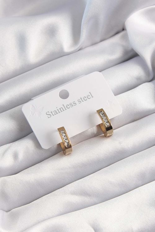 YRTCL 316L Çelik Altın Renk Zirkon Taşlı Halka Model Küpe