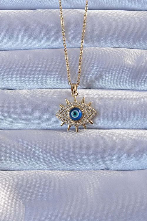 YRTCL 316L Altın Renk Zirkon Taşlı Nazarlı Göz Kolye