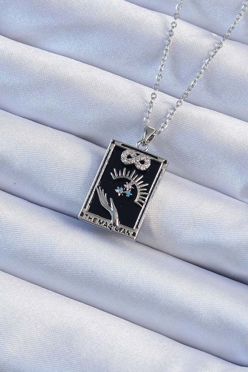 YRTCL 316L Çelik Zincir Gümüş Renk Zirkon Taşlı Sonsuzluk Figürlü Tarot Kolye