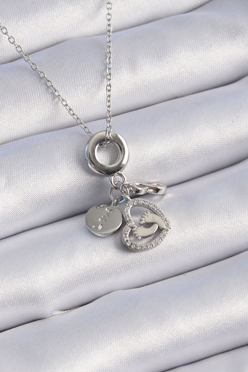 YRTCL 316L Çelik Gümüş Renk Zirkon Taş Detay Kalp Model Charm Kadın Kolye