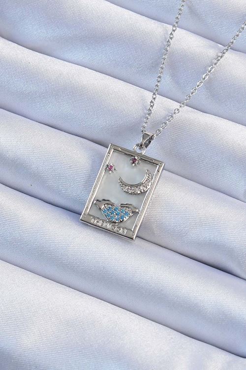 YRTCL 316L Çelik Zincir Gümüş Renk Zirkon Taşlı Ay Figürlü Tarot Kolye