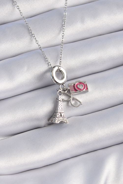 YRTCL 316L Çelik Gümüş Renk Eyfel Kule Fotoğraf Makinesi Model Charm Kadın Kolye