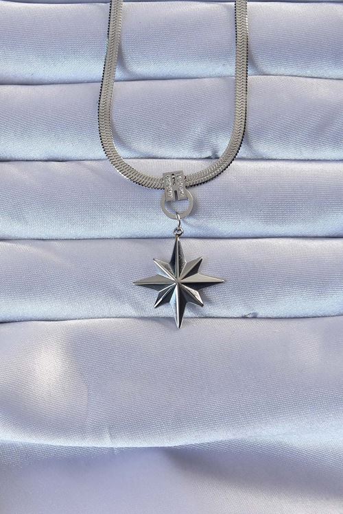 YRTCL 316L Çelik Gümüş Renk Zirkon Taşlı İtalyan Zincirli Kutup Yıldızı Kolye