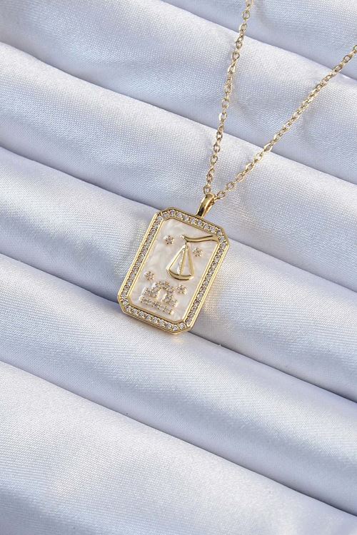 YRTCL 316L Çelik Zincir Altın Renk Zirkon Taşlı Çerçeveli Tarot Kolye