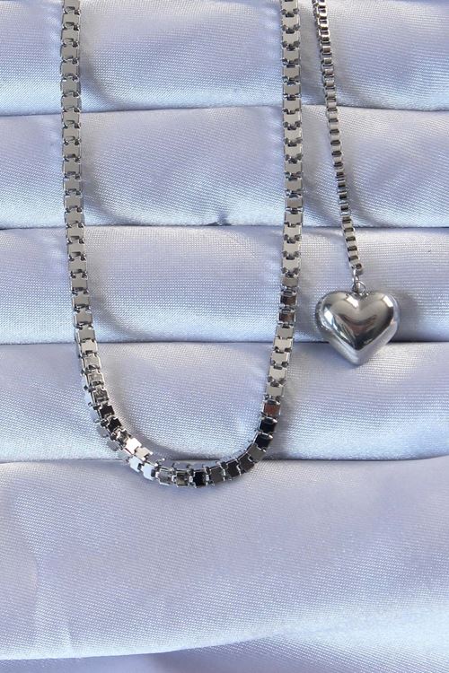 YRTCL 316L Çelik Gümüş Renk Küp Zincirli Kalpli Kolye