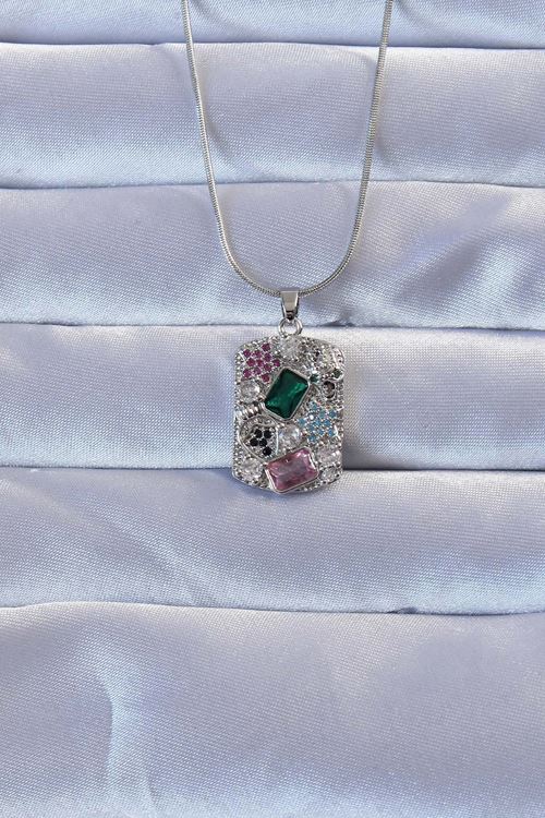 YRTCL 316L Gümüş Renk Çok Renkli Zirkon Taşlı Vintage Kolye