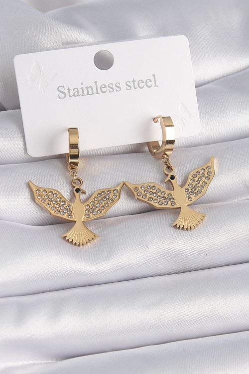 YRTCL 316L Çelik Gold Renk Zirkon Taşlı Anka Kuşu Model Kadın Küpe