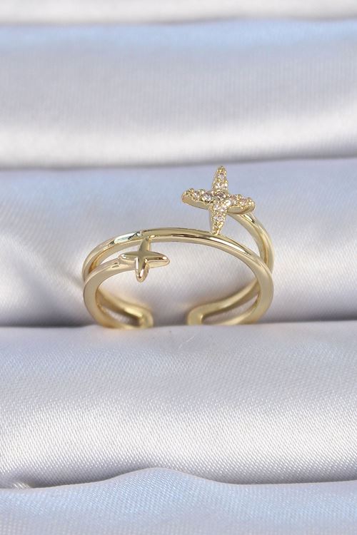 YRTCL Pirinç Gold Renk Zirkon Taşlı Yıldız Model Kadın Yüzük