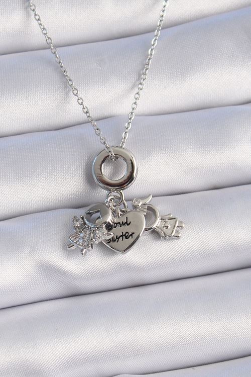 YRTCL 316L Çelik Gümüş Renk Zirkon Taş Detay Çocuk Figür Charm Model Kadın Kolye