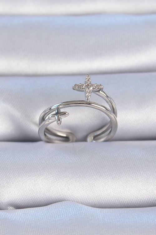 YRTCL Pirinç Gümüş Renk Zirkon Taşlı Yıldız Model Kadın Yüzük