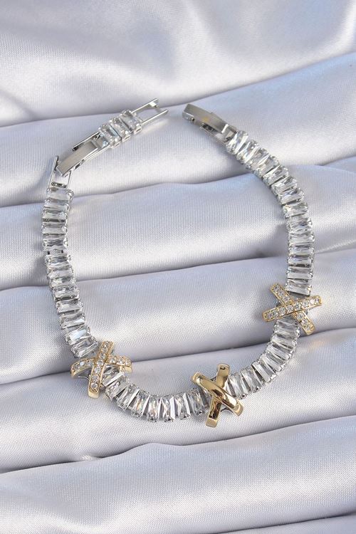 YRTCL Pirinç Gümüş Renk Taşlı Su Yolu Model VİP Seri Kadın Bileklik