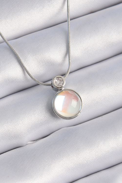 YRTCL 316L Çelik Gümüş Renk Beyaz Sedefli Vintage Model Kadın Kolye