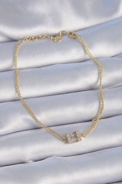 YRTCL Pirinç Gold Renk Kare Zirkon Taşlı Kadın Bileklik