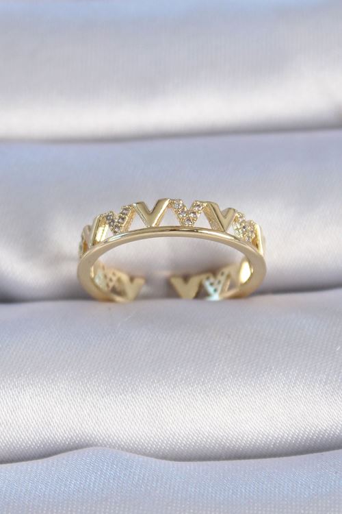 YRTCL Pirinç Gold Renk Zirkon Taşlı "V" Model Kadın Yüzük