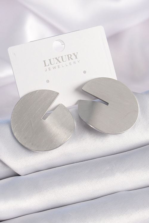 YRTCL Pirinç Gümüş Renk Daire Plaka Model Kadın Küpe