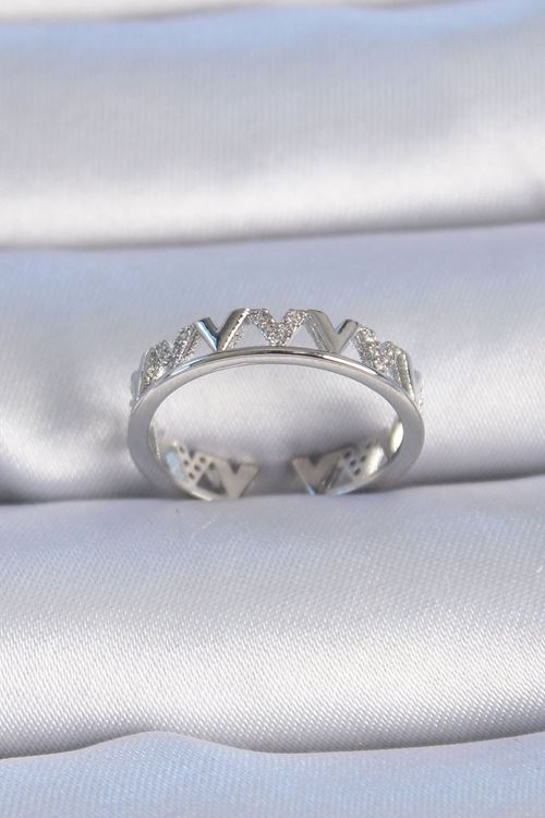 YRTCL Pirinç Gümüş Renk "V" Model Zirkon Taşlı Kadın Yüzük