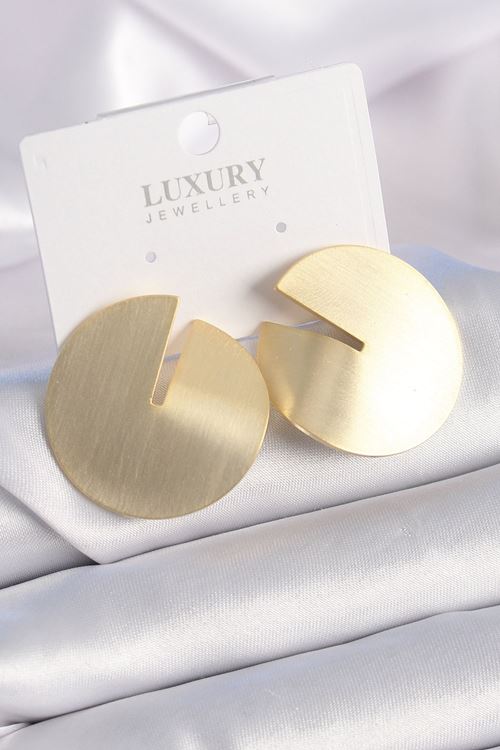 YRTCL Pirinç Gold Renk Daire Plaka Model Kadın Küpe