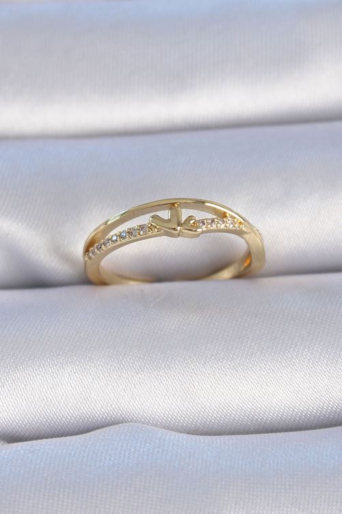 YRTCL Pirinç Gold Renk Zirkon Taşlı Kalp Model Kadın Yüzük