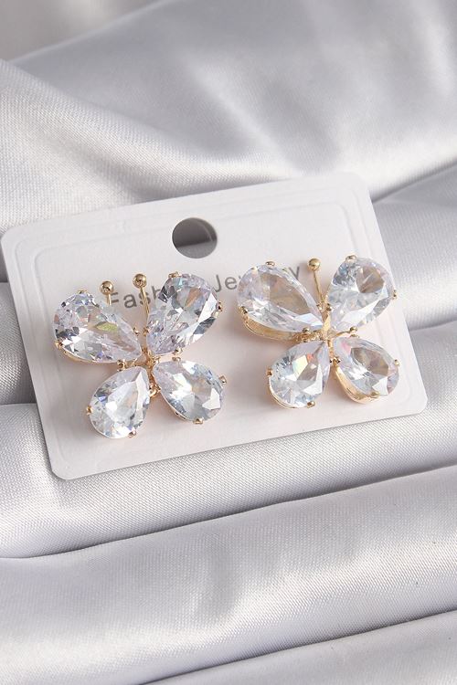 YRTCL Pirinç Gold Renk Zirkon Taşlı Kelebek Model Kadın Küpe