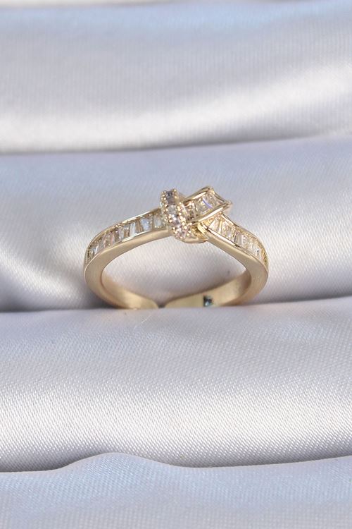 YRTCL Pirinç Gold Renk Zirkon Taşlı Düğüm Model Kadın Yüzük