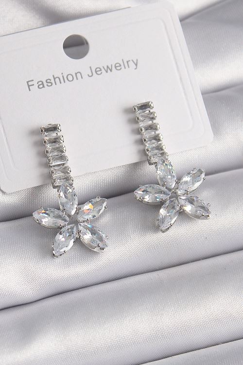 YRTCL Pirinç Gümüş Renk Su Yolu Zirkon Taşlı Çiçek Model Kadın Küpe